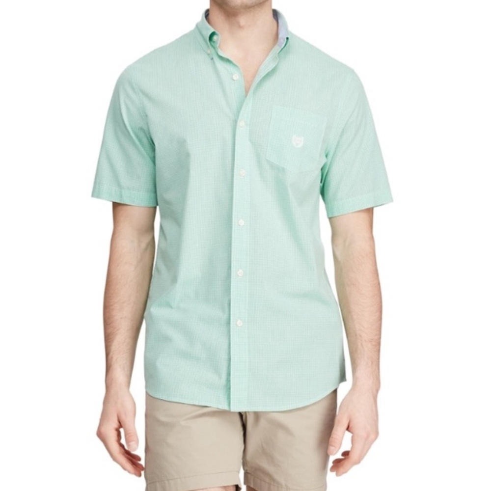 NWT Chaps Green & White Plaid Oxford Short Sleeve Button Shirt